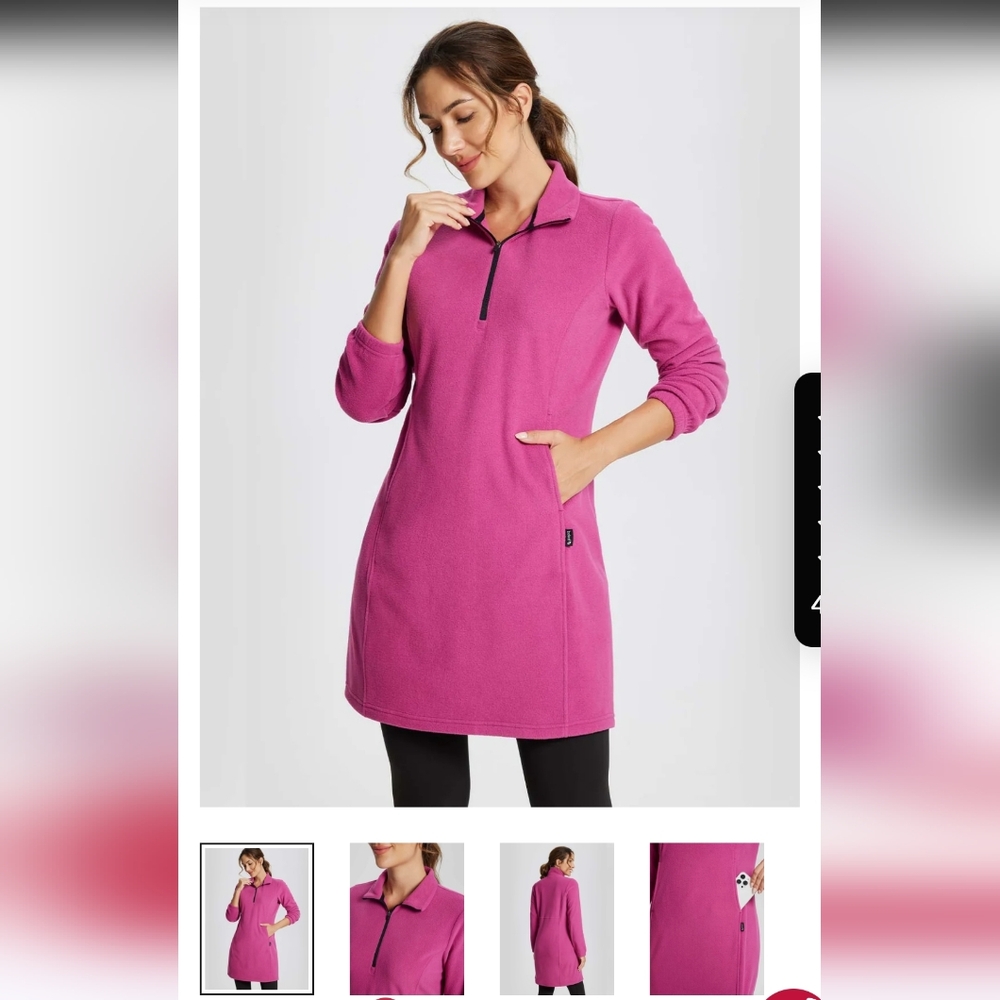 Baleaf Pink Long Sleeve Fleece Tunic Dress 1/4 Zip XL
